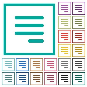 Text align justify last row right flat color icons with quadrant frames Stock Illustration