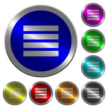 Text align justify luminous coin-like round color buttons Stock Illustration
