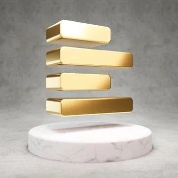 Text Align Left icon. Shiny golden Text Align Left symbol on white marble pod Stock Illustration