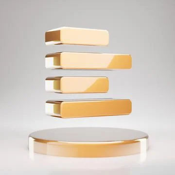 Text Align Left icon. Yellow Gold Text Align Left symbol on golden podium. Stock Illustration