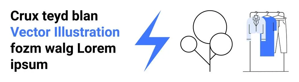 Text alongside blue-highlighted Vector Illustration, lightning bolt, balloons Illustrazione stock