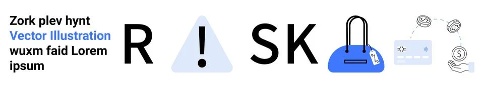 Text alongside graphical elements including RISK in bold letters, an exclamat Stock Illustration