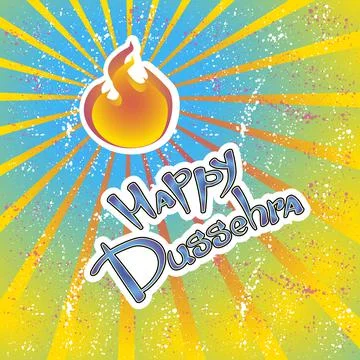 Text and fire. Postcard for holiday in India. Happy Dussehra Stock Illustration