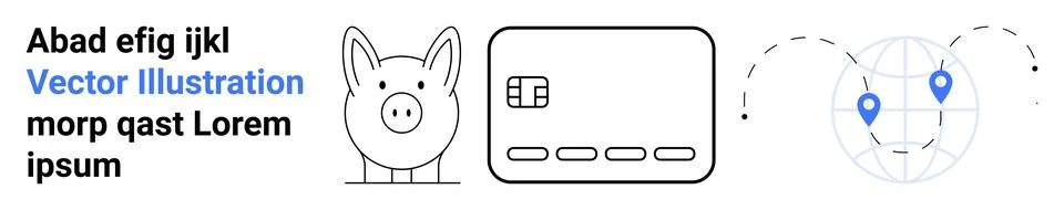 Text and highlighted vector illustration with a pink piggy bank, credit card, Illustrazione stock