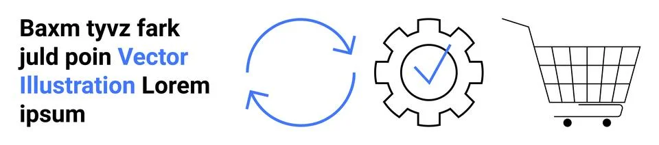 Text and Various Icons Including Circular Arrows, Gear with Check Mark, and.. Stock Illustration
