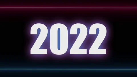 Text animation 2022 on dark background with a neon colored two running lines Stock Footage 162365158
