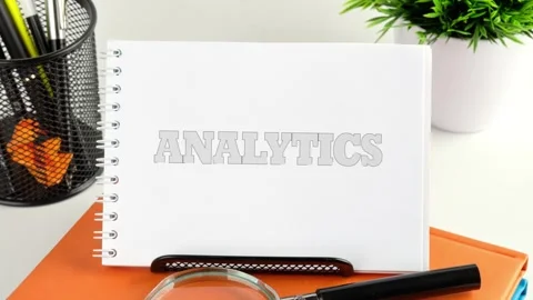 Text animation ANALYTICS. Explore the world of finance and business education Stock Footage 296366956