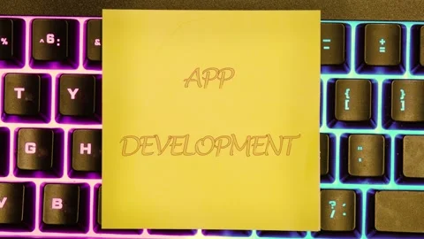 Text animation APP DEVELOPMENT. Learn about unique app development concepts Video stock 296804903