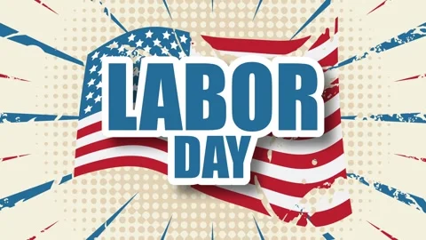 Text animation with Happy Labor Day lettering with waving USA flag Stock Footage 324060783