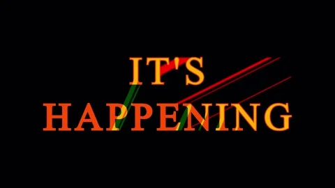 Text animation for IT'S HAPPENING with dynamic line effects during a dark b.. Stock Footage 344035183