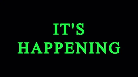 Text animation IT'S HAPPENING with graphic elements during dynamic motion f.. Stock Footage 344035213