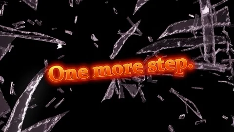 Text animation one more step shattering glass effect with red laser line with Видео 345128098