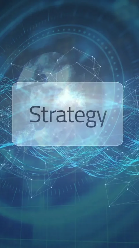 Text animation over digital waves and network connections, illustrating strategy Stock Footage 342015719