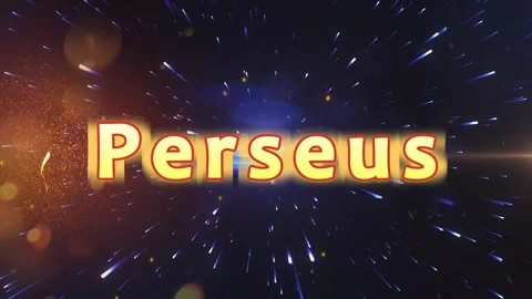 Text animation perseus glowing title with cosmic background with orange yellow Vídeos de archivo 345128370