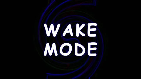 Text Animation of WAKE MODE with electric blue energy rings on black backgrou Stock Footage 344036886