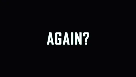 Text animation of the word AGAIN question mark appearing in a cinematic seq.. Stock Footage 344035231