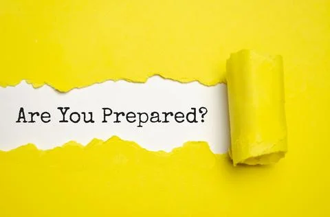 The text Are You Prepared Question appearing behind torn yellow paper 스톡 사진