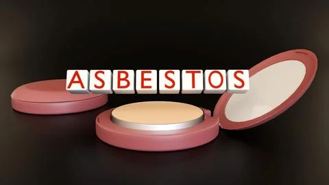The text "ASBESTOS" on white blocks over an open makeup compact. Stock Illustration