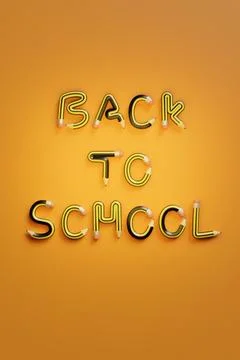 Text "back to school" with cartoon graphite pencils. 3d illustration. Stock Photos