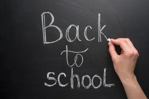 Text Back To School Chalk Drawing Elements on Blackboard Background School Su Stock Photos