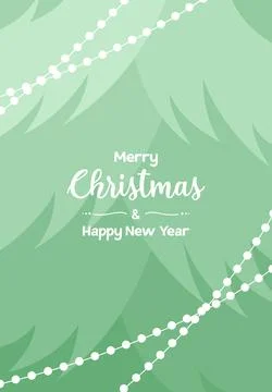 Text on the background of a green Christmas tree branches with garlands Stock Illustration