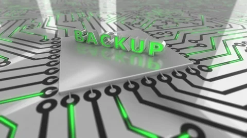 Text “Backup” landing on a circuit board loop 4K Stock Footage 86229633