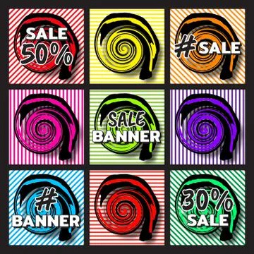 Text banners, speech bubbles for your message. Spirals in retro style Stock Illustration