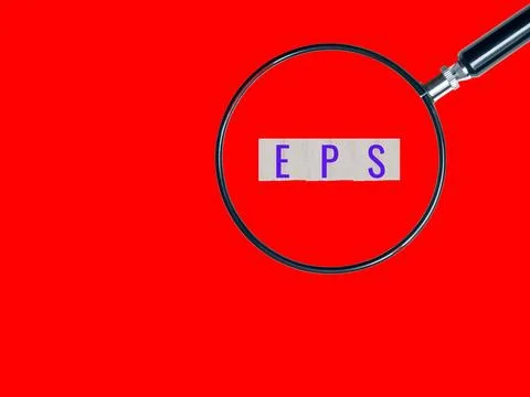 Text-based magnifier The red background of the EPS wood block stands for Ea.. Stock Photos