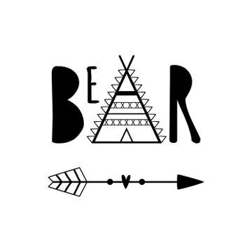 Text bear. Wild logo. Indian tepee, arrow. Adventures concept. Hand drawn typ Illustrazione stock