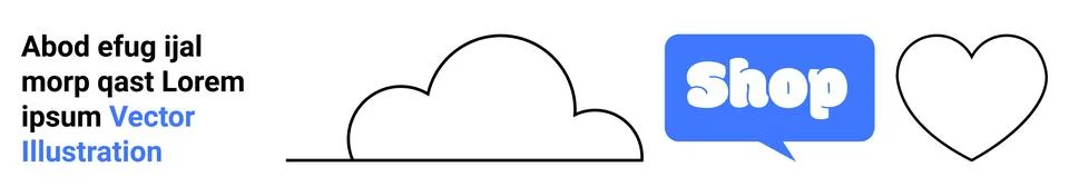 Text in black and blue, a cloud shape, a blue speech bubble with the word Sho Stock Illustration