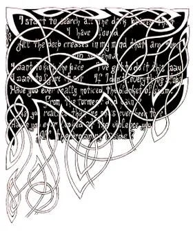 Text on a black background for ornamental patterns. Gel pen drawing. Stock Illustration