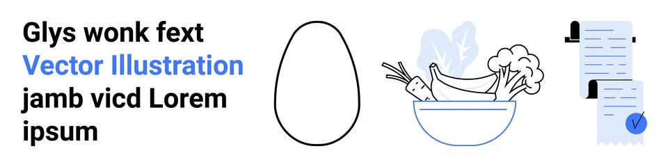 Text block, abstract shape, fresh vegetables in a bowl, and task list with a  Illustrazione stock
