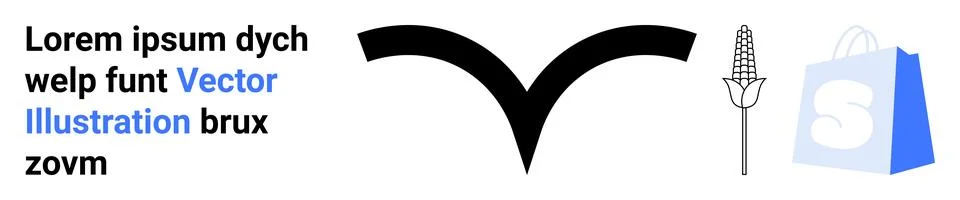 Text block and simple graphics including a wing-like shape, an ear of corn, a イラスト素材