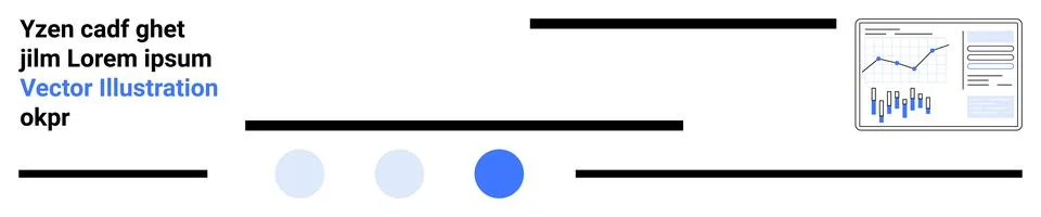 Text block, blue highlighted phrase, four lines, chart with graph and bar gra Stock-Illustration