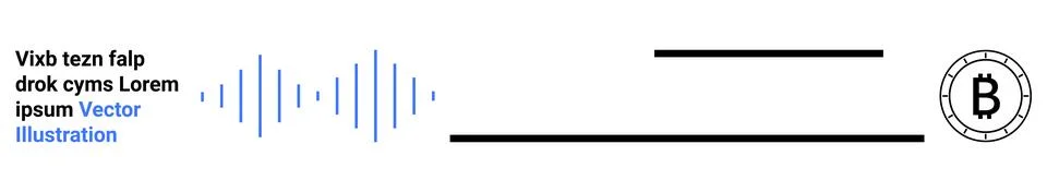 Text block, blue waveform, and Bitcoin symbol with minimal design. Ideal for  Illustrazione stock