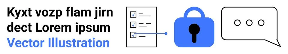 Text block, checklist, blue lock, and chat bubble. Ideal for security, task m Illustrazione stock
