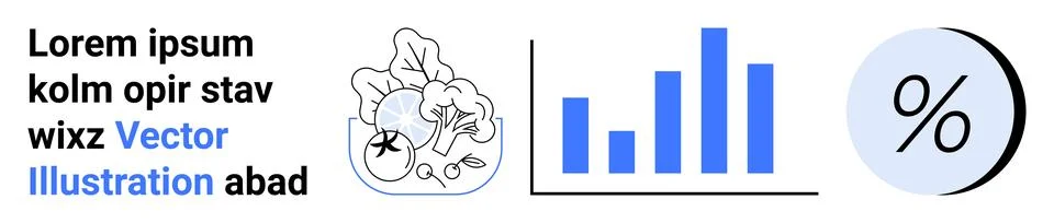 Text block, cloud with icons, bar chart, and percentage symbol. Ideal for bus Stock-Illustration