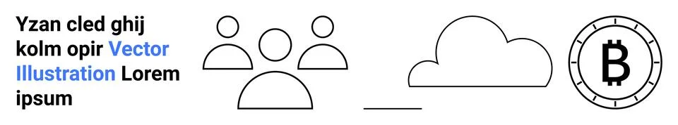 Text block, group of people, cloud, and Bitcoin coin elements. Ideal for tech Stock Illustration