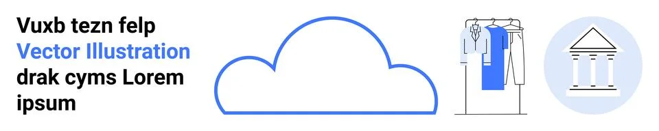 Text block with headline, large central cloud outline, hanging clothes, and b Stock Illustration