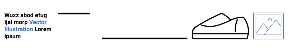 Text block, horizontal lines, minimalist shoe icon, image placeholder. Ideal  Stock-Illustration