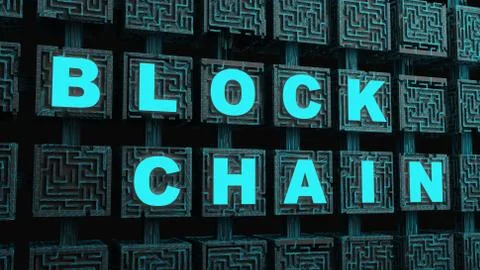 Text blockchain on cell cube 스톡 일러스트