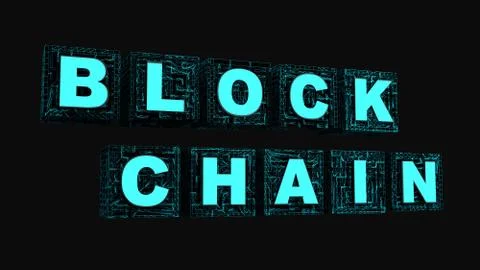 Text blockchain on row cube 스톡 일러스트