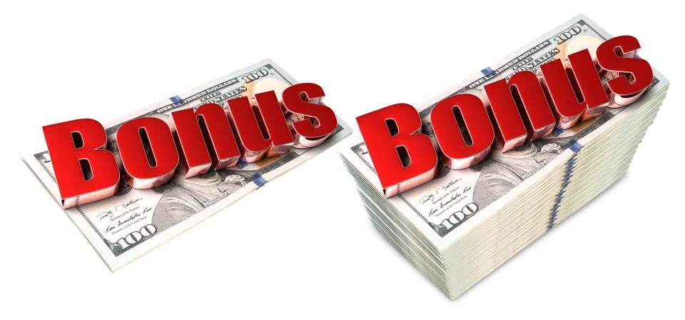 Text Bonus put on a dollar 3d illustration isolated on white background.(with Stock Illustration