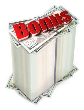 Text Bonus put on a dollar 3d illustration isolated on white background.(with Stock Illustration