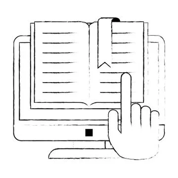Text book with computer and hand Stock Illustration