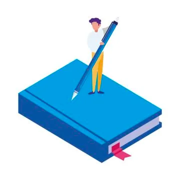 Text book with minipeople workers Stock Illustration