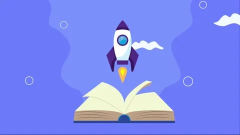 Text book with rocket animation Stock Footage 201897318