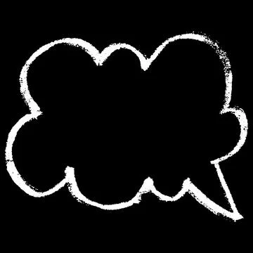 Text box cloud shape white chalk texture on black, crayon speech bubble Stock Illustration