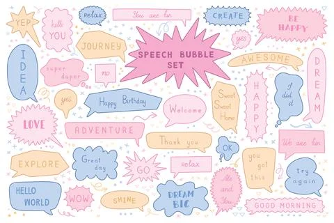 Text box. Dialog balloon frame, hand drawn talk or speech cloud. Cute comic.. Stock Illustration