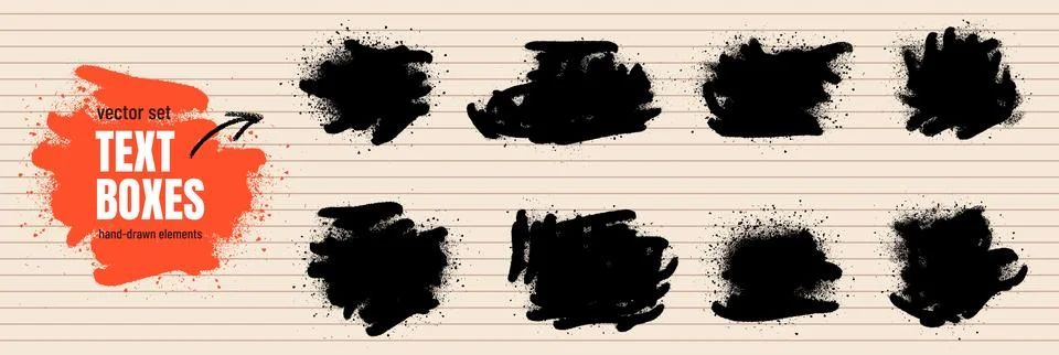 Text box spray paint spots on ruled notebook pad with ink splatter and noise. Stock Illustration